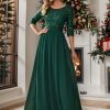 Women's Elegant A Line Crew Neck Half Sleeve Sequin Maxi Evening Dress 00683