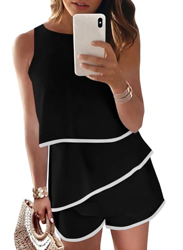 41T-AFa1ruL.jpg Womens Summer Jumpsuits 2025 Casual Ruffle Chiffon Sleeveless Rompers