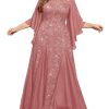 Women's Plus Size Sequins Lace with Ruffle Cape Cloak Sleeves Tulle Mermaid Hemline Evening Prom Long Dress
