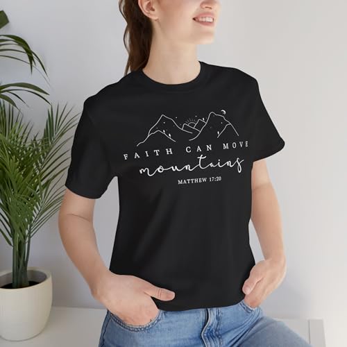 Faith Can Move Mountains T-Shirt Matthew 17:20 Christian Bible Verse Tee for Women and Men