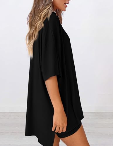 Women's Two Piece Lounge Set 2025 Summer Casual Oversized Shirts Biker Shorts Matching Airport Travel Outfit