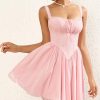 Womens Summer Mini Dress Square Neck Tie Front Lace Spliced Ruched Backless Casual Party Graduation Short Bodycon Dresses