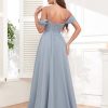 Women's Off The Shoulder Bridesmaid Dresses with Pockets Long Chiffon Wedding Guest Dress with Slit