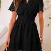 2025 Women Summer Short Dress V Neck Short Sleeve A Line Hollow Out Lace Ruffle Cute Casual Beach Party Dresses