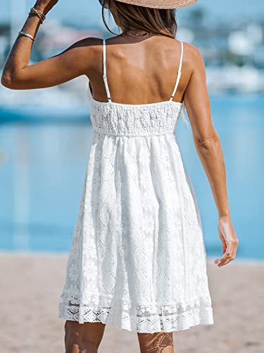Women's Mini Dress Lace Boho Tassel V-Neck Flare Ruffle Adjustable Straps Beach Summer Short Dress