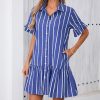 41ZDGVc1ChL.jpg Women's Cotton Linen Ruffle Mini Dress Short Sleeve Button Down Drop Waist Tunic Shirt Dress
