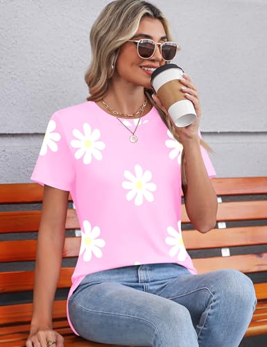Women's Tops Summer Short Sleeve Crew Neck Shirts Dressy Casual Blouses for Women S-3XL