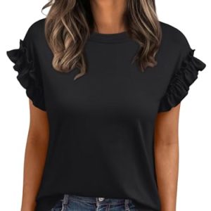 Womens Short Sleeve Tops Summer Tshirts Casual 2025 Cute Ruffle Crewneck Trendy Fashion Dressy Cute Work Outfits