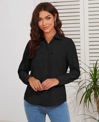 Women's Button Down Blouse Long Sleeve Dress Shirts for Work Office Business Casual Chiffon Tops
