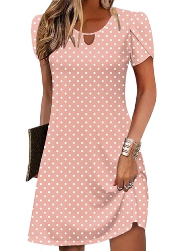 Women's Casual A-Line Dresses with Pockets Summer Floral Tshirt Dress Short Sleeve Mini Dress Flowy Sundresses