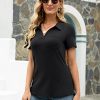 Womens V Neck Polo Shirts Short Sleeve Collared Tops Loose Casual Tunic Blouses with Pocket