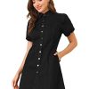 41d8uJOdswL.jpg Women's Denim Dress Button Down Pockets Puff Sleeve Collared Jean Dresses