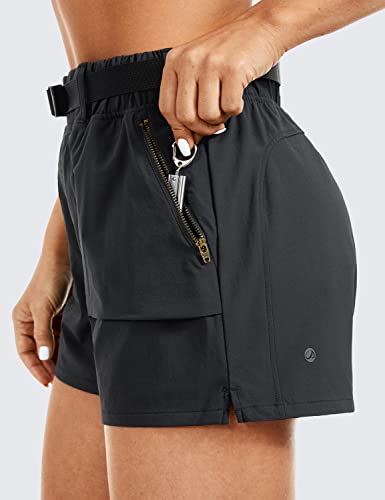 Women's Waterproof Stretch Hiking Shorts Mid Rise Summer for Outdoor Golf Workout with Zip Pockets Belt - 3''