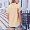 41easxSC6fL.jpg Short Sleeve Summer Tops for Women Casual Button Down Shirts Solid/Striped Business Work Blouses