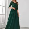 Women's Elegant A Line Crew Neck Half Sleeve Sequin Maxi Evening Dress 00683