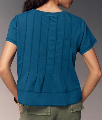 41hZOptQqPL.jpg Womens Babydoll Tops Short Sleeve Peplum Pleated Summer T-Shirts Casual Loose Fit Flowy Tshirts 2025