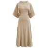 Women Cable Knit Sweater Dress Boat Neck High Waisted Knit Dresses Elbow Sleeves Solid Fall Trendy Casual Long Dress