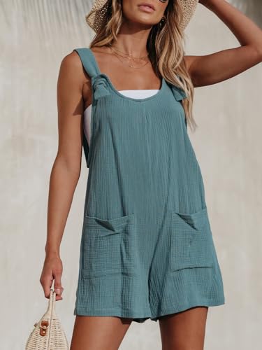 Women's Summer Sleeveless Overall Adjustable Loose Jumpsuit Beach Romper Travel Vacation Outfits with Pockets
