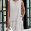 Casual Short Summer Dresses for Women 2025 Sleeveless Crewneck Cute Ruffle Loose Vacation Mini Tshirt Dress