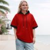 Mens Short Sleeve Hoodie Soft Cotton Color Block Moisture Wicking Big Pocket Streetwear Short Sleeve Sweatshirt
