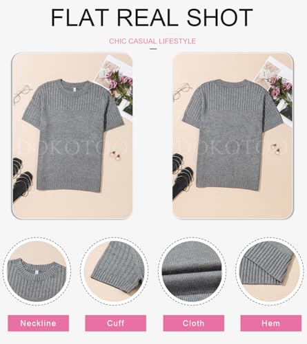 Womens Summer Tops Dressy Casual Crewneck Short Sleeve Shirts Solid Hollow Out Knit Loose Sweater Blouses