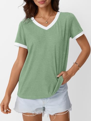 Womens Short Sleeve T-Shirts Summer Tops Casual Soft Tunic V Neck Basic Workout Clothes Spring Fashion Outfits 2025