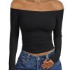 41m3OLmN4kL.jpg Womens Long Sleeve Off The Shoulder Tops Going Out Cute Basic Y2K Fall Fashion 2025 Outfits Clothes