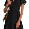 2025 Women Summer Short Dress V Neck Short Sleeve A Line Hollow Out Lace Ruffle Cute Casual Beach Party Dresses