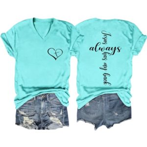 Jesus Christian Shirts Womens Jesus Always Has My Back Tshirt Religious Faith T-Shirt V Neck Inspirational Funny Top