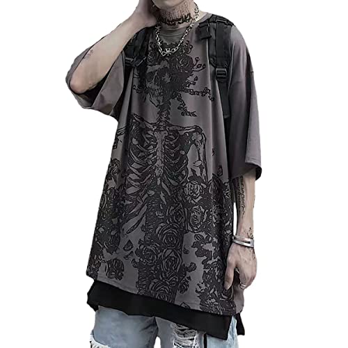 Gothic Casual Loose Oversized T-Shirt Harajuku Street Trend Men and Women Personalized Print Rock Animation Punk