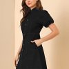 41nXneg7cDL.jpg Women's Denim Dress Button Down Pockets Puff Sleeve Collared Jean Dresses