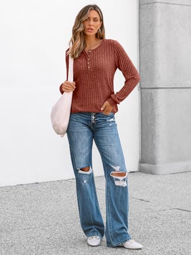 41pLAHXZpJL.jpg Long Sleeve Henley Shirts Women's Business Casual Lightweight Tunic Sweater Tops