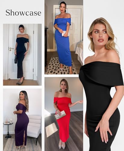 Off The Shoulder Maxi Dress Wedding Guest Formal Dresses for Women Sleeveless Bodycon Long Shapewear Prom Dress