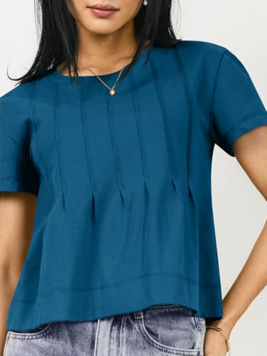 41qaYMeUGrL.jpg Womens Babydoll Tops Short Sleeve Peplum Pleated Summer T-Shirts Casual Loose Fit Flowy Tshirts 2025