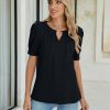 Womens Dressy Casual Tops Keyhole Business Work Blouses Pleated Puff Sleeve Summer Shirts
