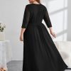 Plus Size Maxi Formal Dress Lace Chiffon Floral V-Neck Wrap Wedding Guest Evening Gown Cocktail Prom 3/4 Sleeves