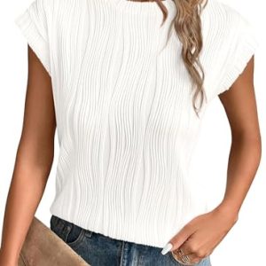 Blouses for Women Dressy Casual 2025 Summer Cute Cap Sleeve Business Office Tops Textured Spring Work Shirt