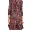41rhyOAUAzL.jpg Women's 3/4 Sleeve High Neck Ruffle Trim Jersey Mini Dress