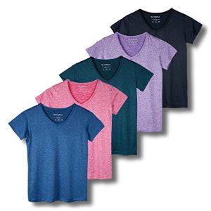 5 Pack Women’s Short Sleeve V-Neck Workout T-Shirts – Athletic Gym Fitness Pilates Plus Size Active Tees