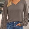 Womens Long Sleeve Shirts V-Neck Lace Tops Business Casual Blouses Tee Trendy 2025 Fall Fashion Outfits Clothes