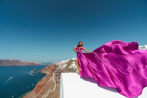 Fuchsia Long Tail Flying Dress for Women's Wedding, Maternity Photoshoot Santorini Flying Dress for Photoshoot |