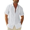 Mens Short Sleeve Cuban Camp Guayabera Shirt Linen Cotton Hippie Beach Button Down Shirts