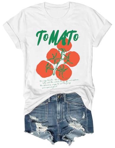 Tomato Shirt Womens Men Letter Fruit Graphic Tees Cottagecore Clothing Fruit Vegetable Garden Picnic Short Sleeve T Shirt