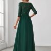 Women's Elegant A Line Crew Neck Half Sleeve Sequin Maxi Evening Dress 00683