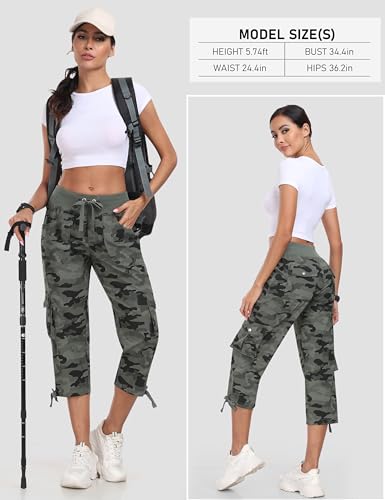 Women's Cargo Capris Hiking Pants Lightweight Quick Dry Outdoor Athletic Travel Casual Loose Comfy Cute Pockets