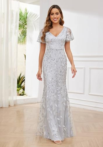 Ruffles Sleeves Mother of The Bride Dresses for Women Sequin Embroidery Mermaid Evening Dress