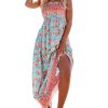Women's Maxi Dress Ditsy Floral Smocked Summer Sundress Sleeveless Ruffled Spaghetti Straps Long Beach Formal Dress