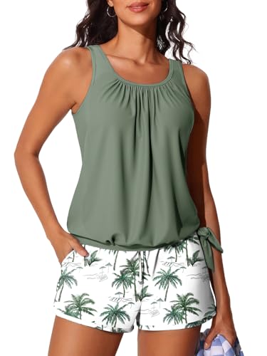 Blouson Women’s Tankini Swimsuits with Shorts Tummy Control Bathing Suits Side Pockets 2025