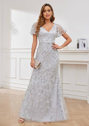 Ruffles Sleeves Mother of The Bride Dresses for Women Sequin Embroidery Mermaid Evening Dress