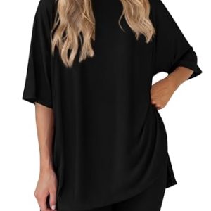 Women's Two Piece Lounge Set 2025 Summer Casual Oversized Shirts Biker Shorts Matching Airport Travel Outfit